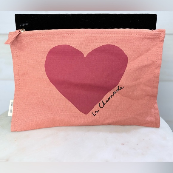 Sézane Pink Heart La Chamade Cosmetic Bag NWOT - Picture 1 of 5